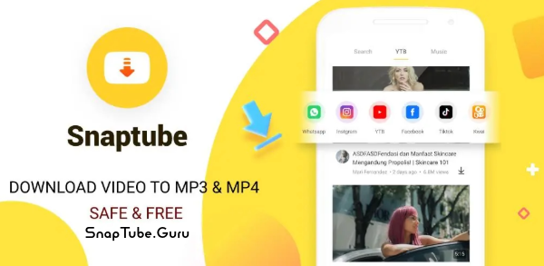 SnapTube Android App Interface Screenshot showing download options and video quality settings